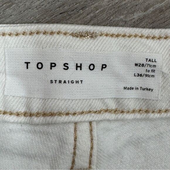 TopShop High Rise Raw Hem Cropped Straight Leg Jeans White Ivory 28 Tall - Picture 10 of 15